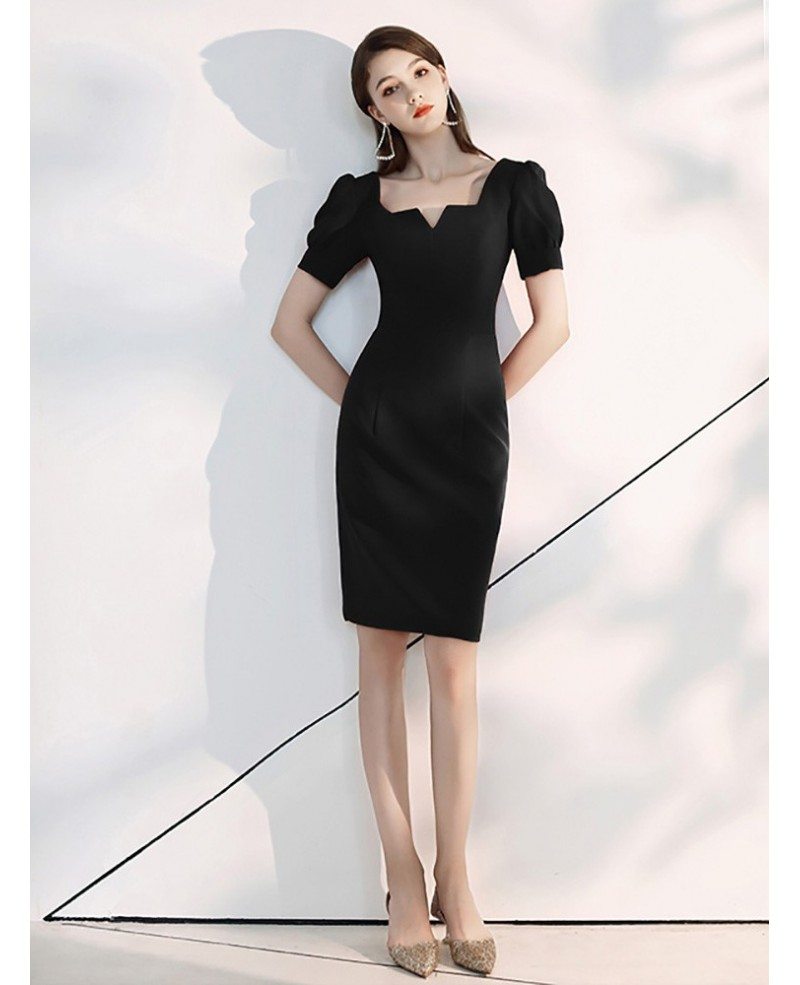 Retro Frenchy Scoop Neck Black Party Dress With Bubble Sleeves # ...