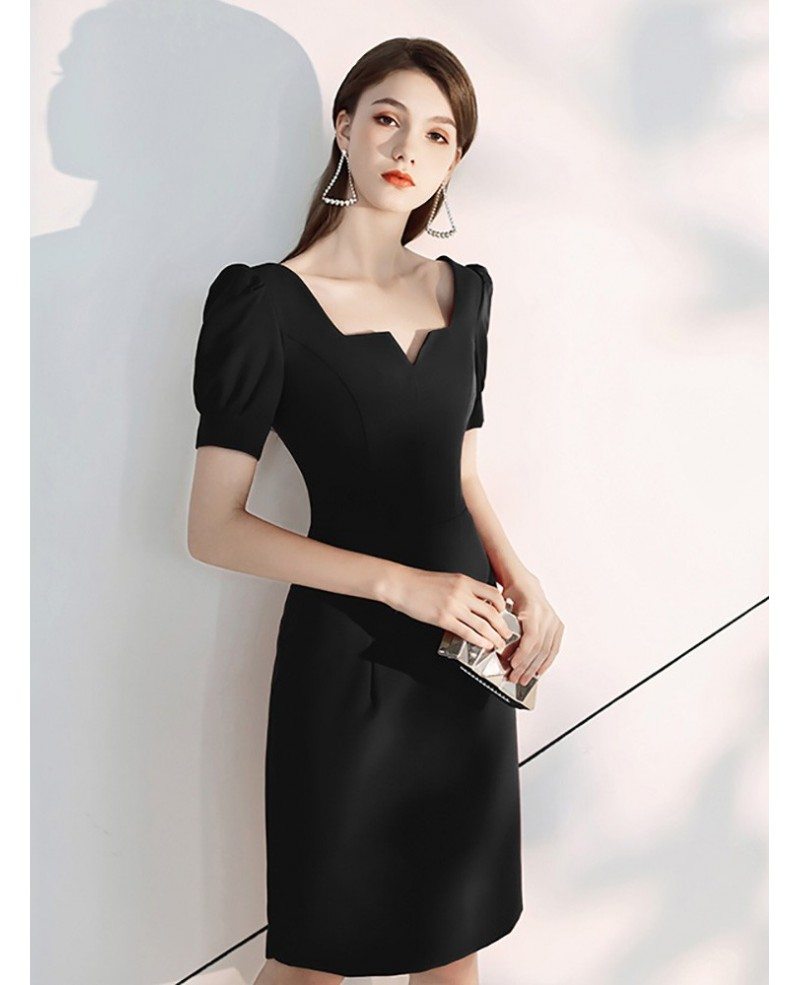 Retro Frenchy Scoop Neck Black Party Dress With Bubble Sleeves # ...