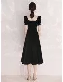 Tea Length A Line Black Formal Dress With Retro Neck