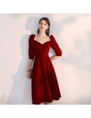 Simple A Line Tea Length Party Dress With V Neck Sleeves