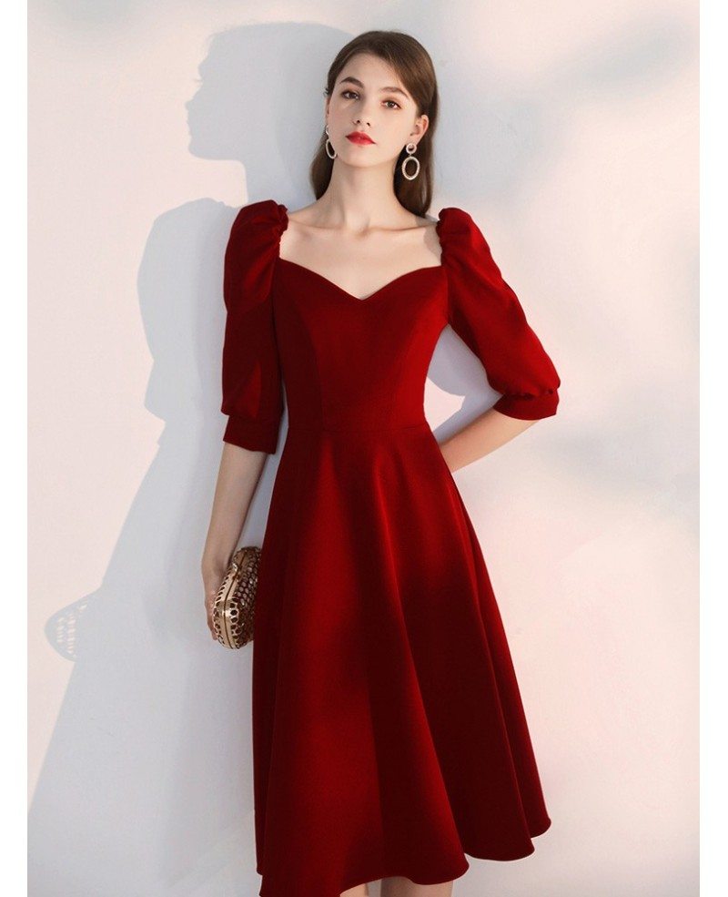 Simple A Line Tea Length Party Dress With V Neck Sleeves #HTX88009 ...