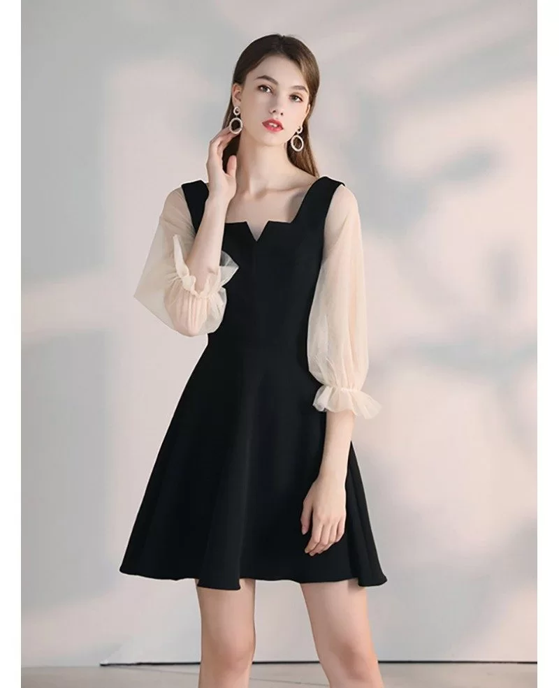 Little Black Cocktail Casual Dress With Sheer Sleeves #HTX88011 ...