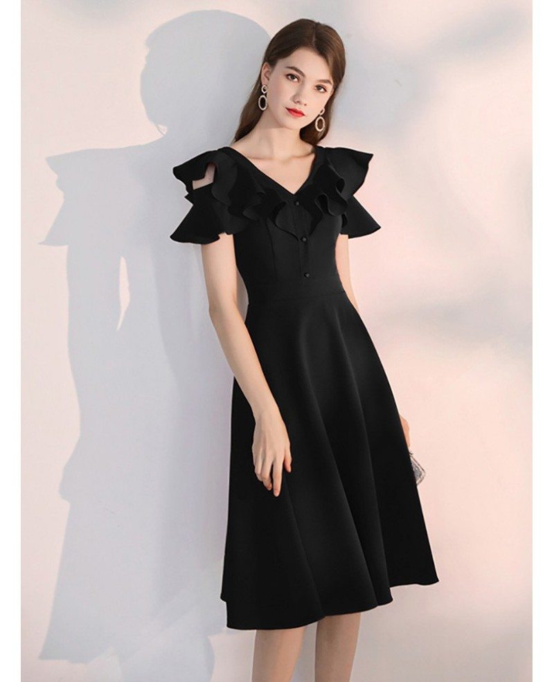 Line Tea Length Black Semi Formal Dress ...