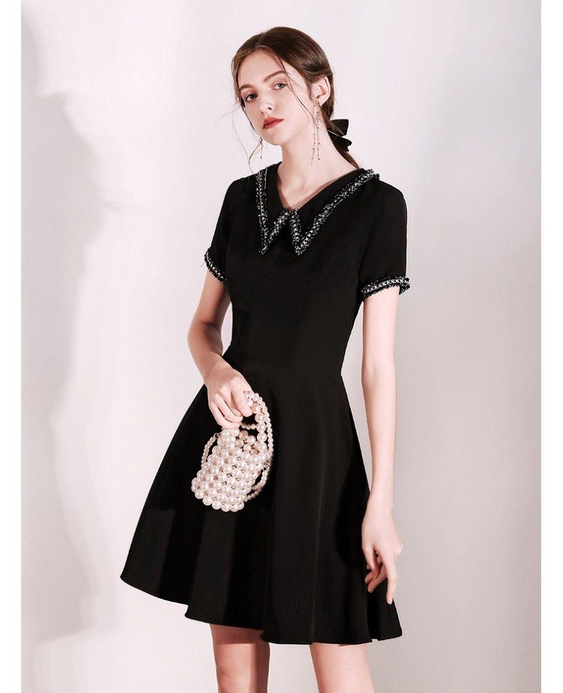 Modest Short Little Black Party Dress With Sleeves #HTX88017 - GemGrace.com