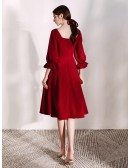 Elegant Scoop Neck Burgundy Short Party Dress With Flare Sleeves