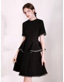 Two Layered Black Formal Dress With Short Sleeves