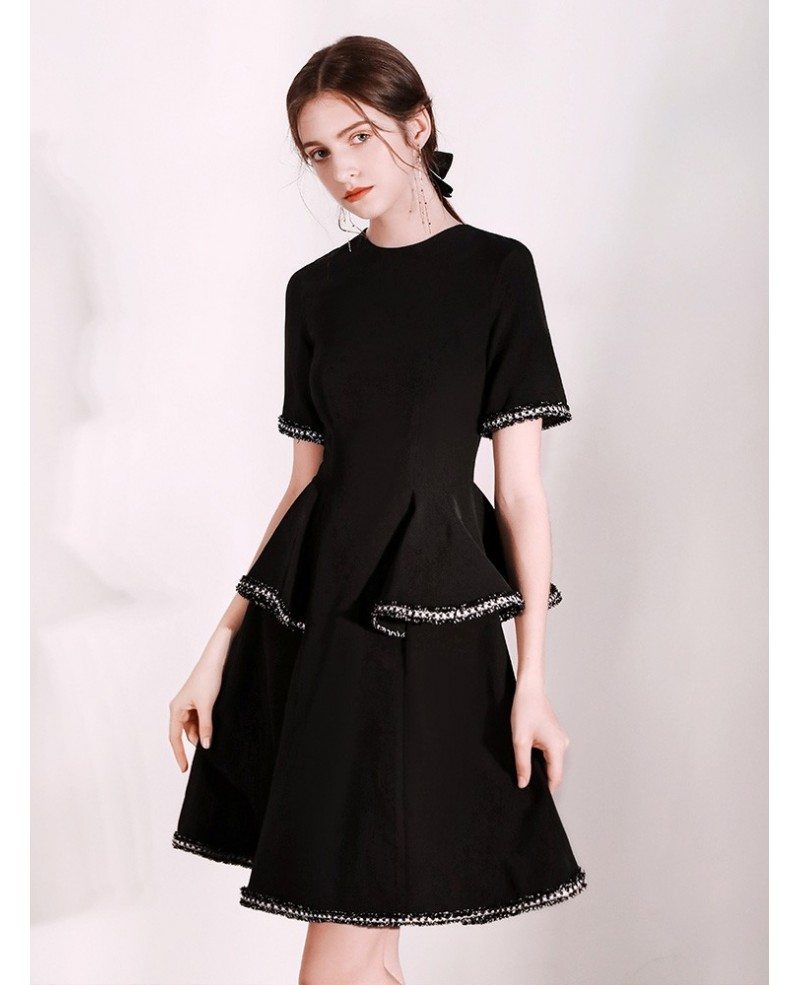 Two Layered Black Formal Dress With Short Sleeves #HTX88020 - GemGrace.com