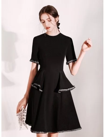 Two Layered Black Formal Dress With Short Sleeves