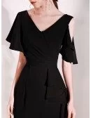 Hi-lo Long Black Formal Dress With Cape Sleeves