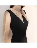 Fitted Mermaid Tea Length Black Dress With Sheer Sleeves