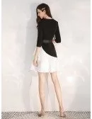 Special Short Sleeved A Line Black Dress With White Skirt