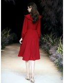 Sweety A Line Tea Length Burgundy Party Dress With Sleeves