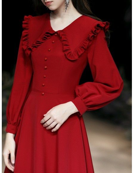 Sweety A Line Tea Length Burgundy Party Dress With Sleeves #HTX88029 ...