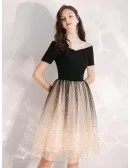 Off Shoulder Black And Champagne Party Dress With Obmre Sequin Skirt