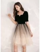 Obmre Black And Champagne Sequin Party Dress With Short Sleeves