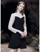 Fitted Cocktail Black Dress With Long Sequin Sleeves
