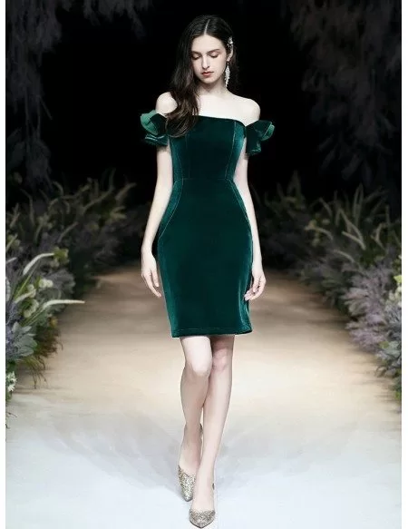 Sexy Tight Short Velvet Green Party Dress With Off Shoulder
