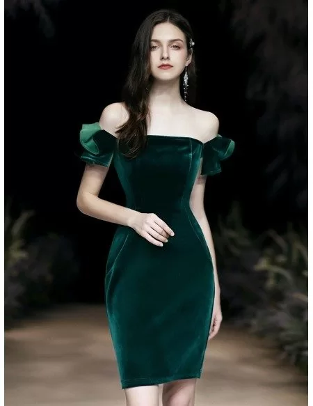 Sexy Tight Short Velvet Green Party Dress With Off Shoulder #HTX88037 ...