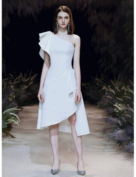 Elegant One Shoulder White Formal Dress In High Low Length