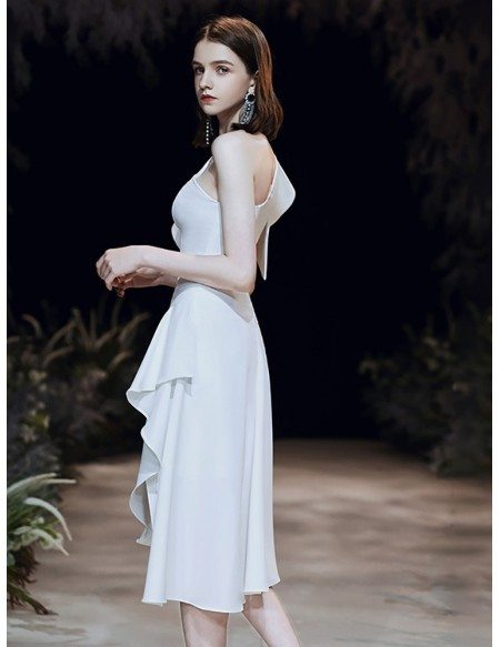 Elegant One Shoulder White Formal Dress In High Low Length