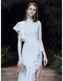 Special High Low Tea Length Formal Dress With One Shoulder Cape Sleeve