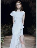 Special High Low Tea Length Formal Dress With One Shoulder Cape Sleeve