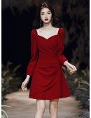 Fashion Short Scoop Neck Black Formal Dress With Long Sleeves