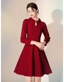 Retro Collar Simple Burgundy Short Party Dress With Long Sleeves