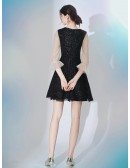 V Neck Sequin Lace Short Sleeved Party Dress In Black