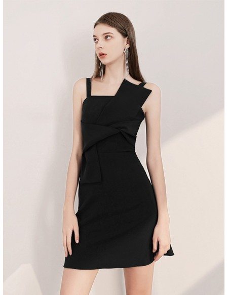 Simple Black Cocktail Dress With Spaghetti Straps