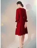 Modest Simple A Line Short Sleeved Burgundy Party Dress With Buttons