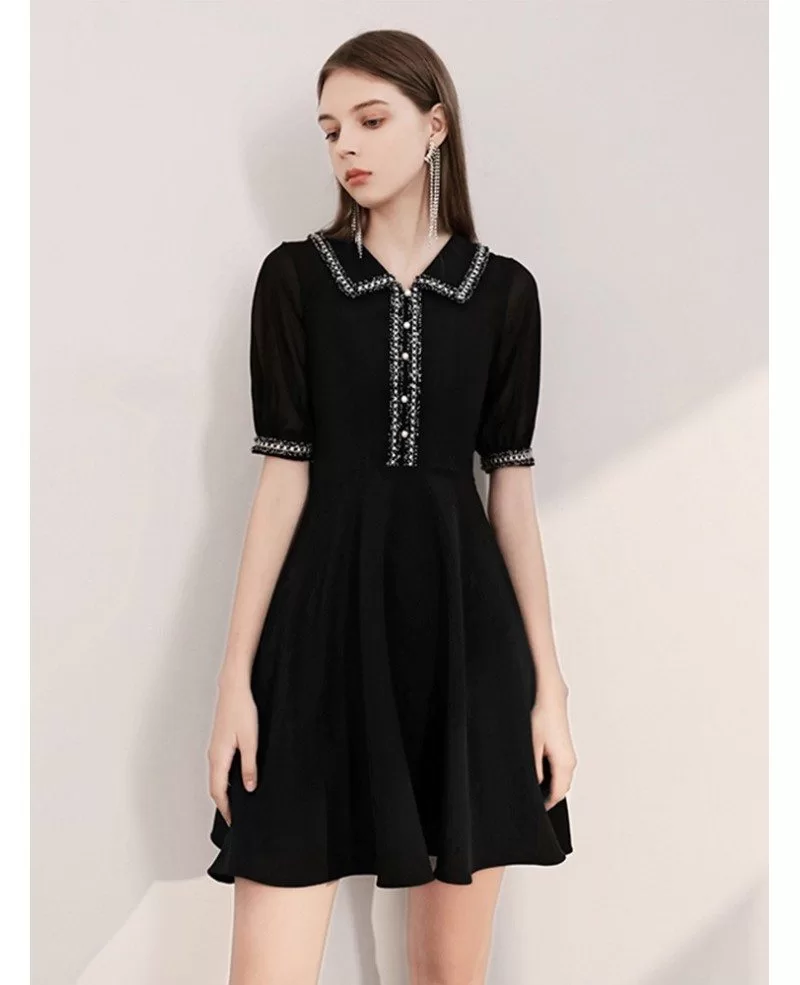 Sweety A Line Short Sleeves Black Casual Dress #HTX88064 - GemGrace.com