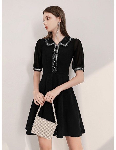 Sweety A Line Short Sleeves Black Casual Dress