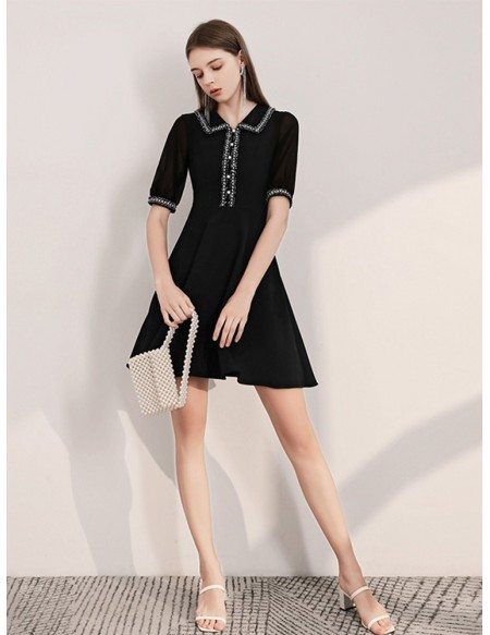 Sweety A Line Short Sleeves Black Casual Dress