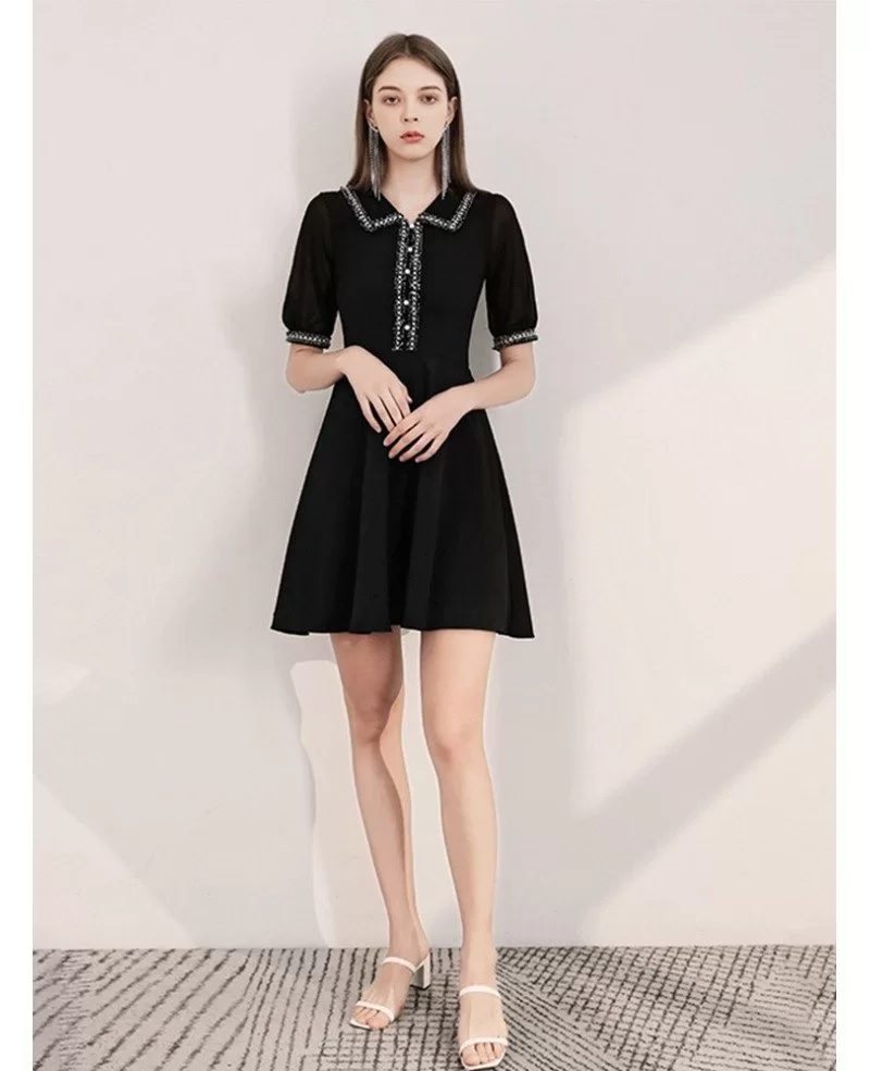 Sweety A Line Short Sleeves Black Casual Dress #HTX88064 - GemGrace.com