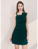Simple Green Cocktail Party Dress With Spaghetti Straps