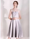 Simple A Line Tea Length Grey Party Dress With Straps