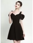 Simple A Line Little Black Casual Dress With Off Shoulder Sleeves