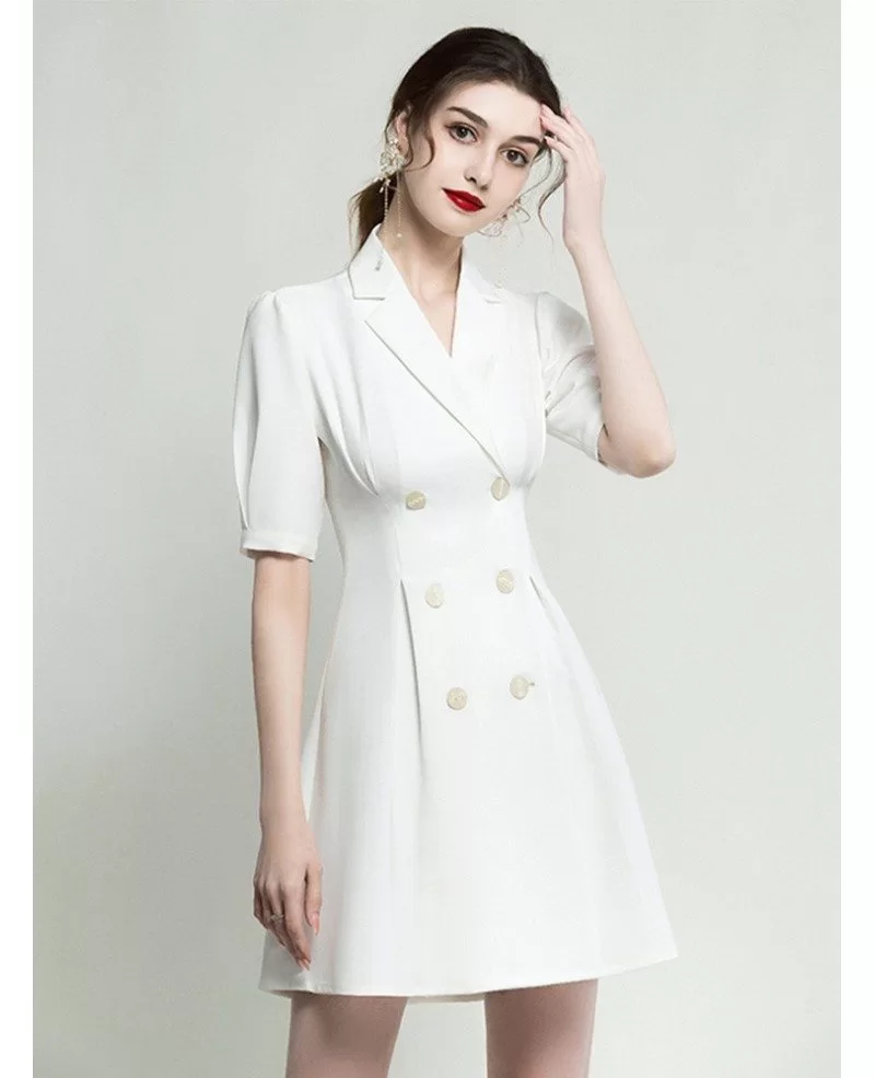 Modern White Short Sleeve Formal Cocktail Dress With Buttons #HTX88071 ...
