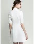 Modern White Short Sleeve Formal Cocktail Dress With Buttons
