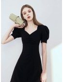Simple Tight Fit Little Black Dress With Bubble Sleeves