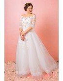 Custom Ivory Formal Beaded Lace Wedding Dress with Half Sleeves Plus Size High Quality