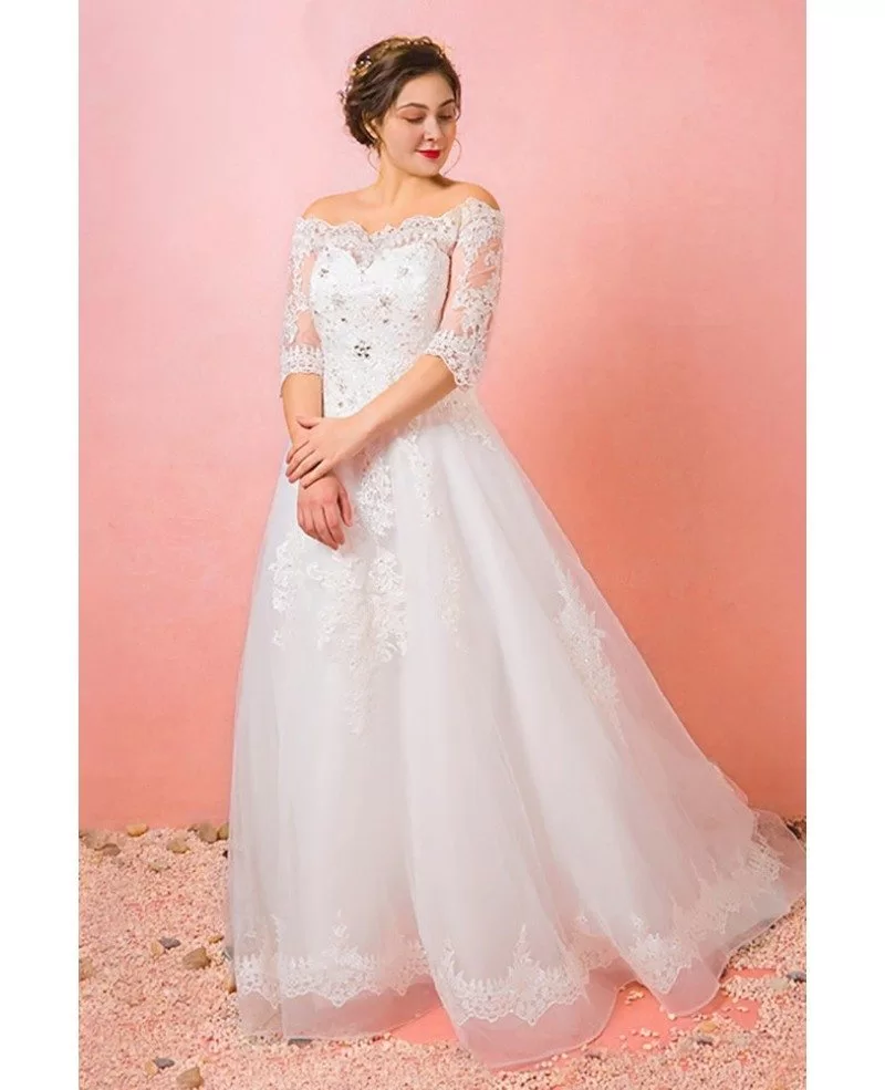 Custom White Plus Size Wedding Dress With Beaded Long Sleeves