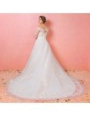 Custom Ivory Formal Beaded Lace Wedding Dress with Half Sleeves Plus Size High Quality