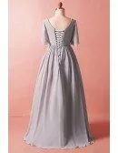 Custom Elegant Grey Chiffon Wedding Party Dress with Puffy Sleeves Sash High Quality