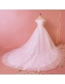 Custom Unique Lace Beaded Ballgown Wedding Dress with Train High Quality