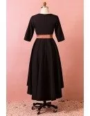 Custom Elegant Black Mid Length Formal Dress Vneck with Half Sleeves Brown Sash High Quality