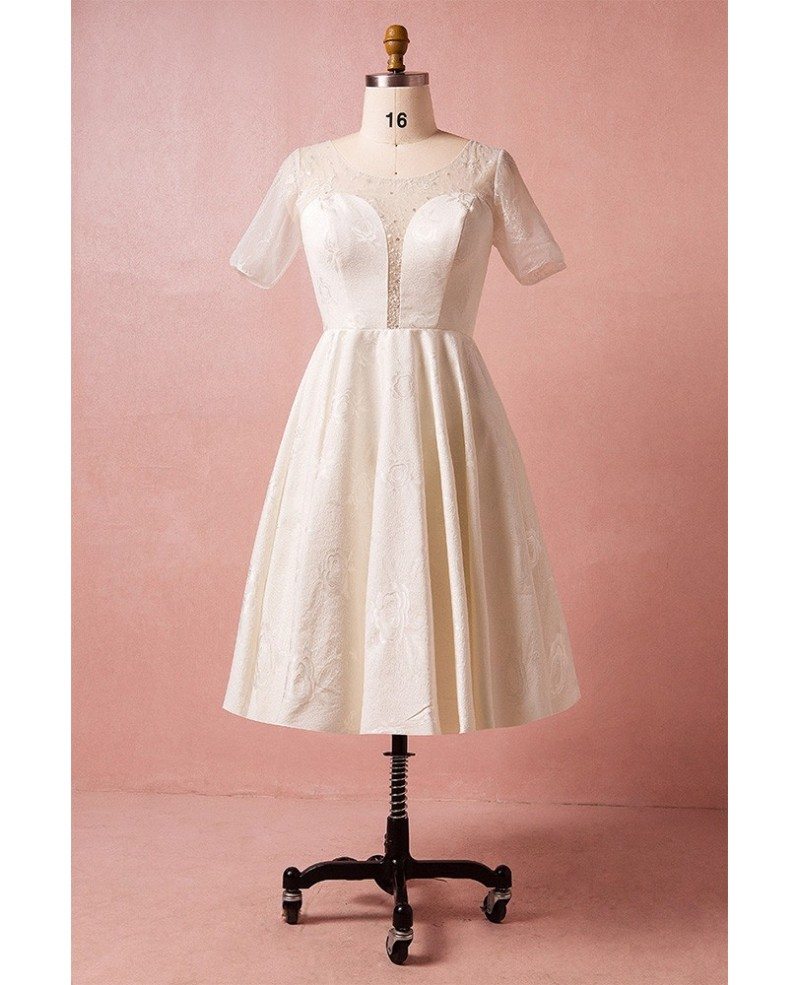 Custom Ivory Beaded Lace Short Wedding Reception Dress with Illusion ...