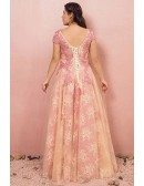 Custom Sequined Pink Lace Formal Party Dress with Cap Sleeves Plus Size High Quality