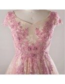 Custom Sequined Pink Lace Formal Party Dress with Cap Sleeves Plus Size High Quality
